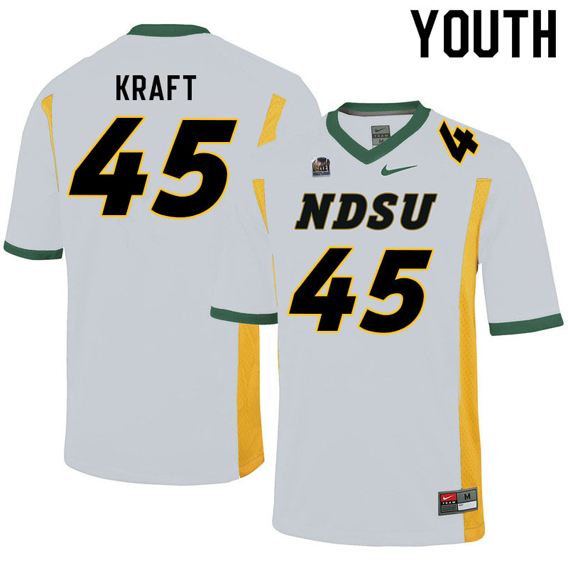 Youth #45 Nathan Kraft North Dakota State Bison College Football Jerseys Sale-White